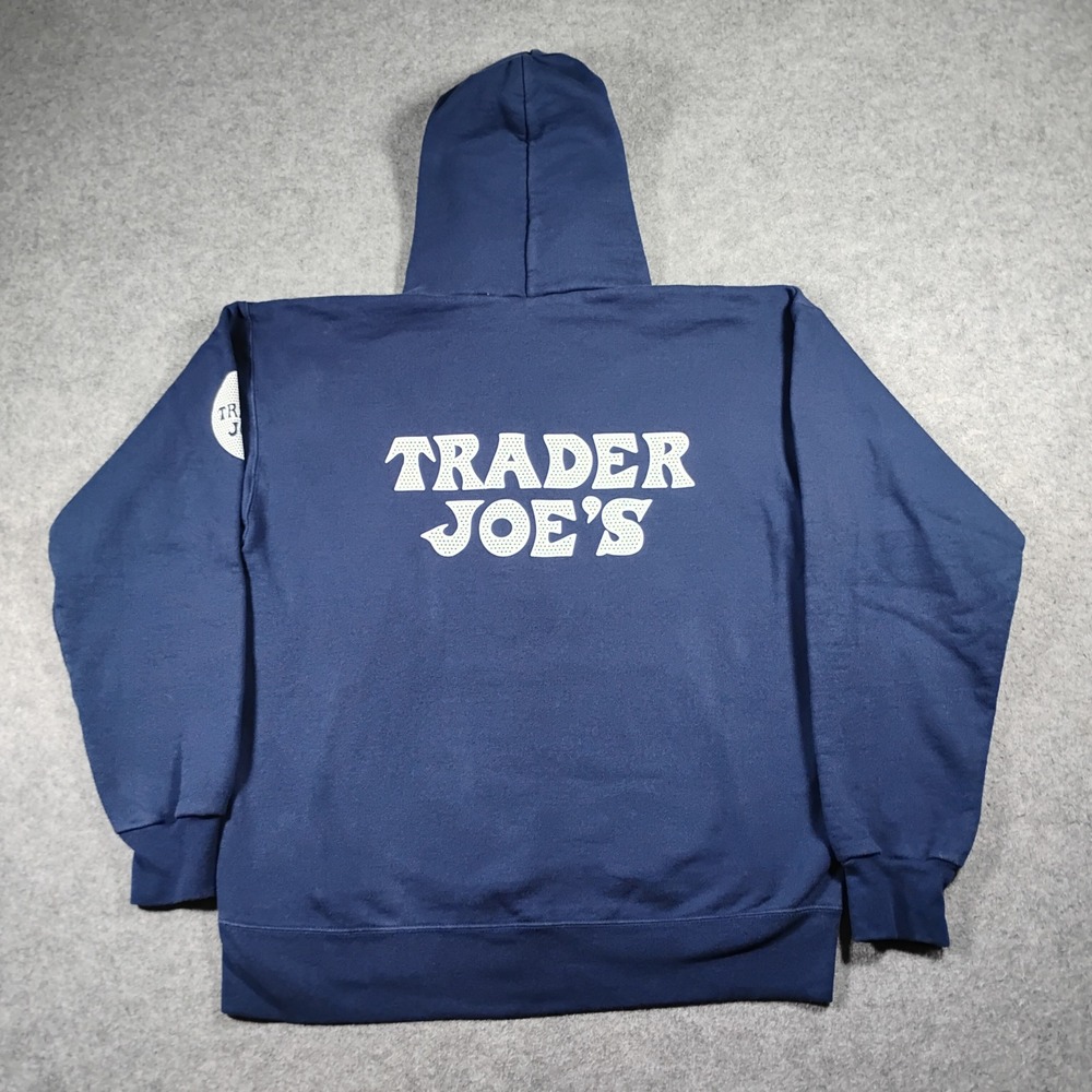 Trader Joe's Men Navy Blue Logo Employee Uniform Pullover Hoodie Size M